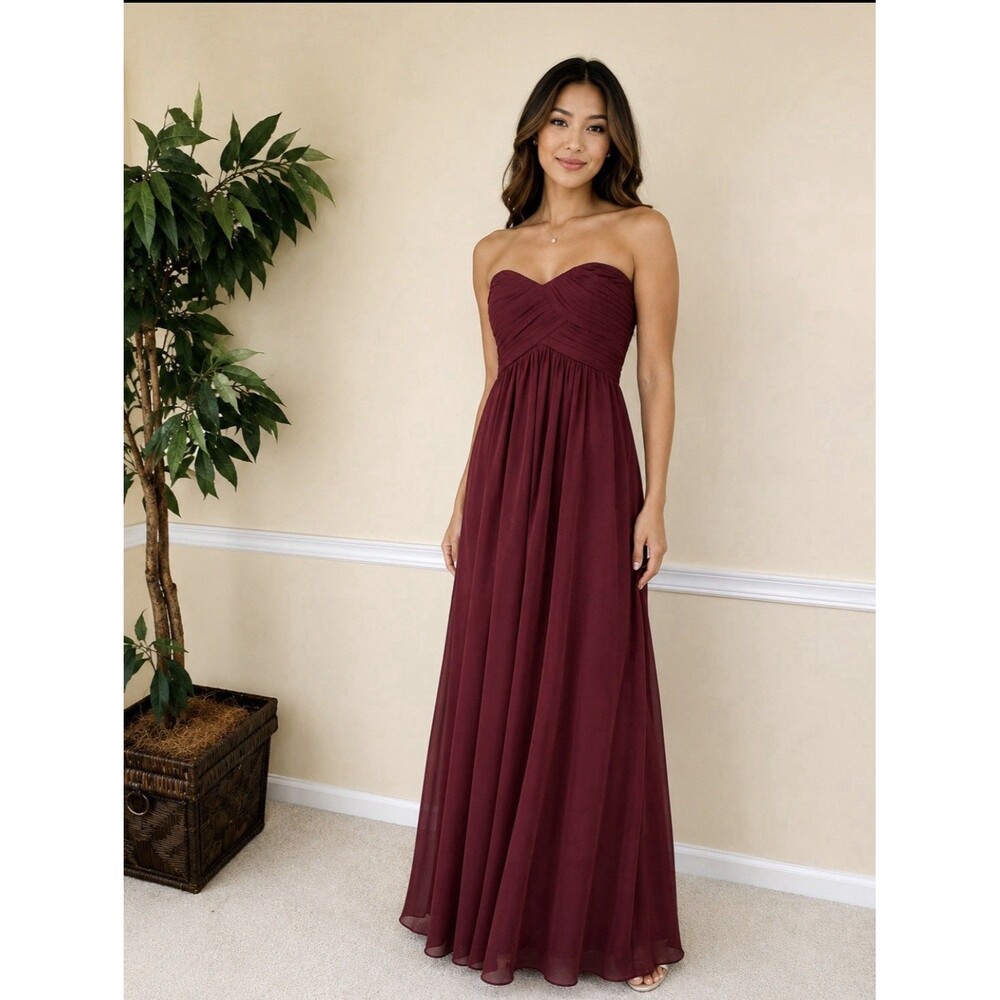 Azazie Chiffon Berry Sweetheart Neckline Ruched Crossover Body Dress Size 6